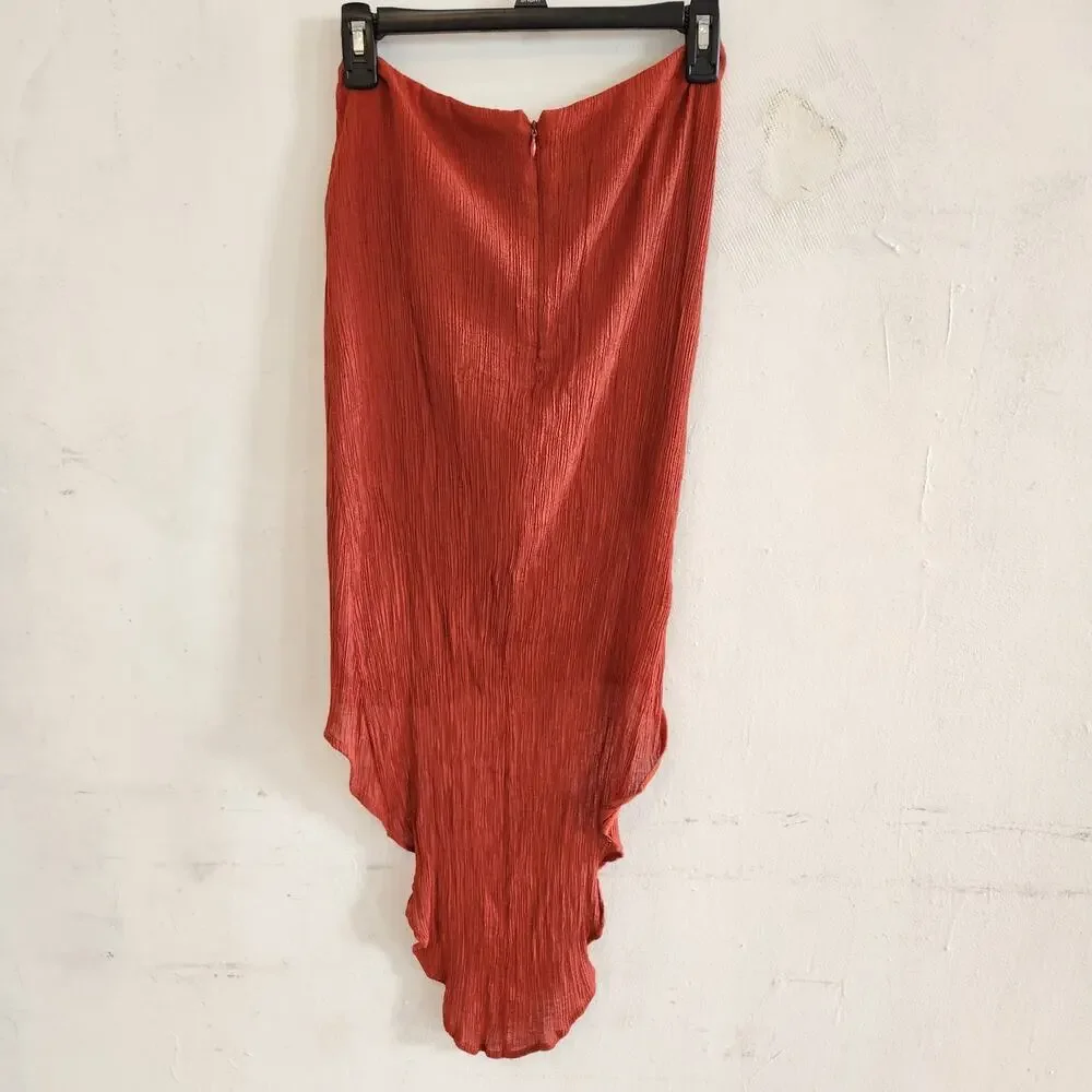 Three Of Something Orange Low Rise Scrunch Waist Asymetrical Hem Skirt Boho Sz M